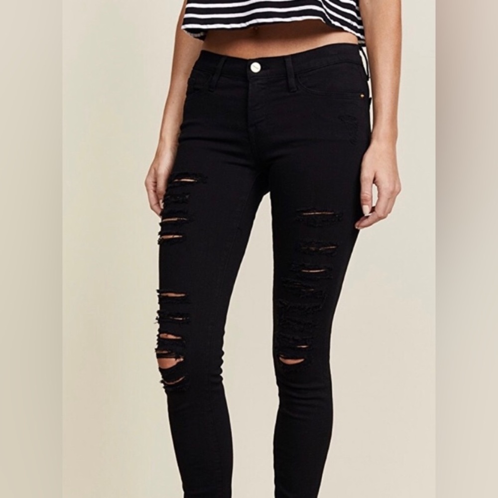 NWT - Frame Skinny de Jeanne black ripped jeans size 24